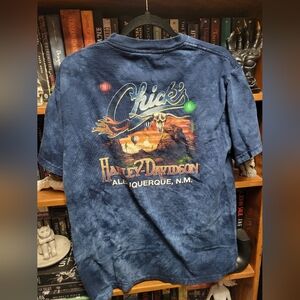 VTG Harley Davidson Blue Tie Dye Graphic T-Shirt Size Medium Chick's Albuquerque